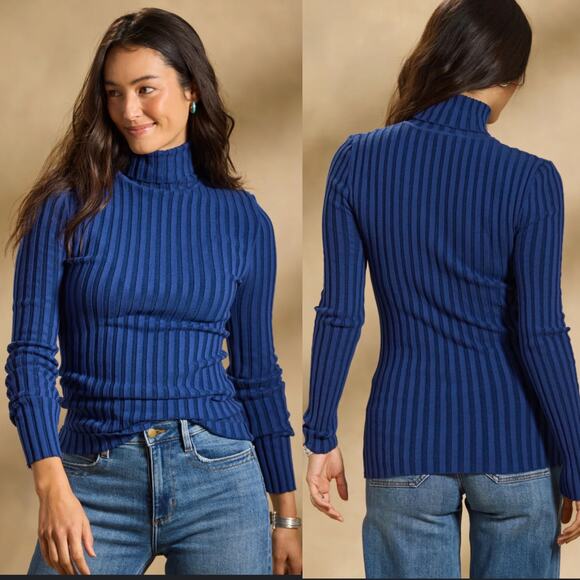Sundance Blue Legends Turtleneck Ribbed Stretchy Sweater - Picture 1 of 7